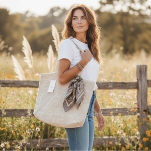 NWT Anthropologie Raj Beige Textured Tote Bag